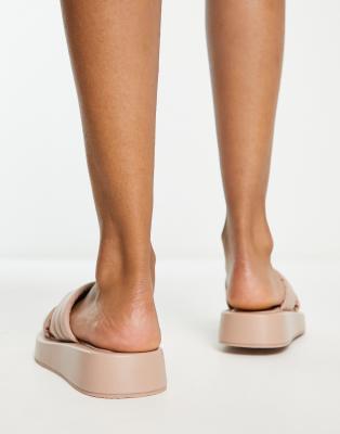 Simply Be Wide Fit Padded Flatform Sandals In Neutral