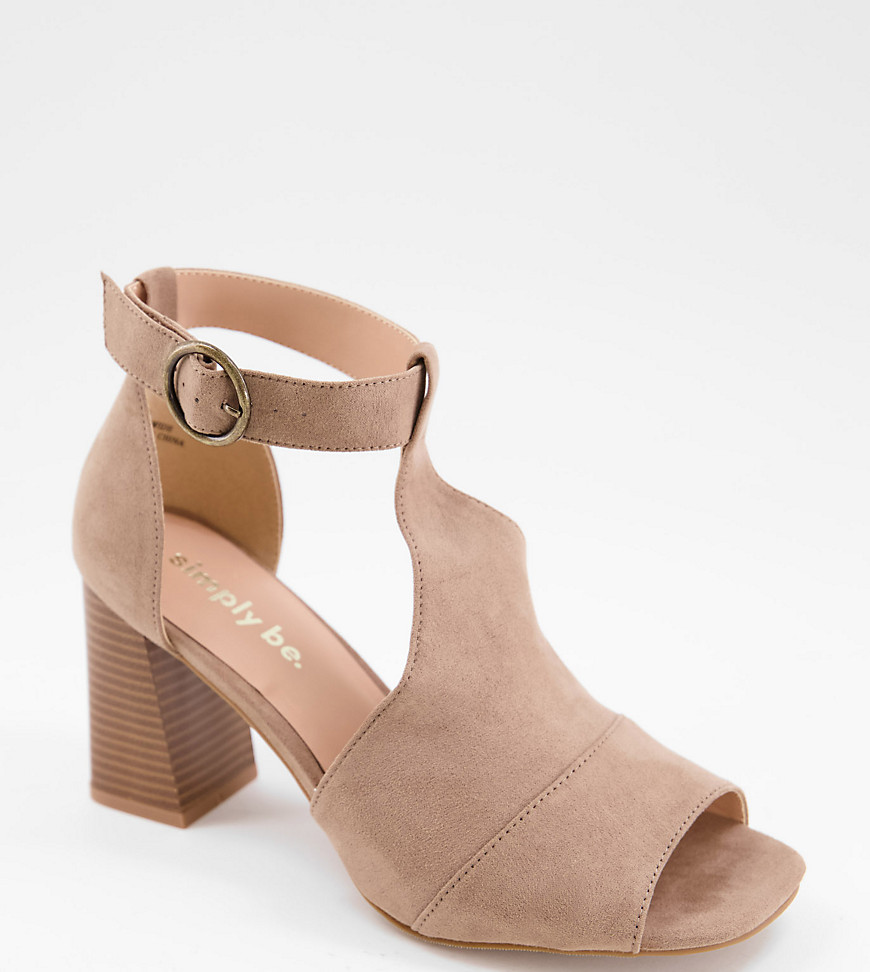 Simply Be Wide Fit phoenix block heeled sandals in sand-Neutral