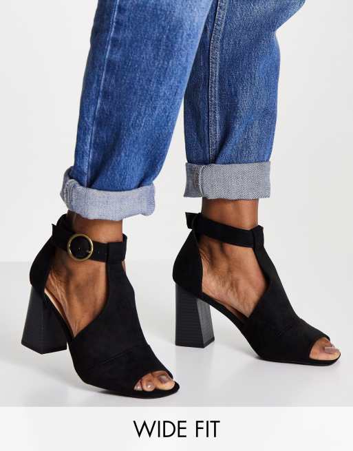 Simply Be Wide Fit – Phoenix – Sandalen in Schwarz mit weiter Passform und Blockabsatz