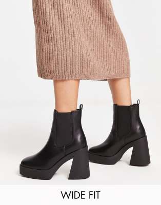 Simply Be Wide Fit platform heeled chelsea boots in black - ASOS Price Checker