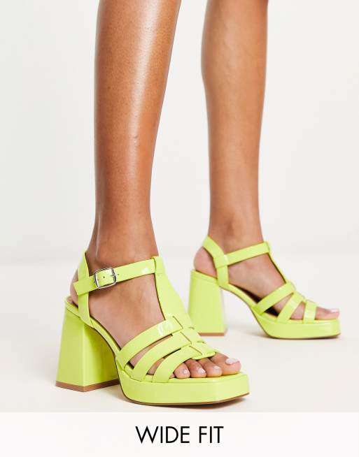 Simply Be Wide Fit platform heeled shoes in lime green ASOS