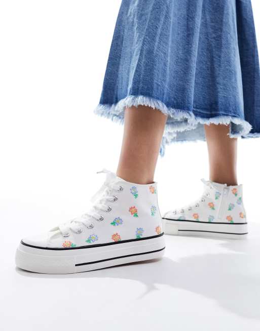 Simply Be Wide Fit printed sneakers in white