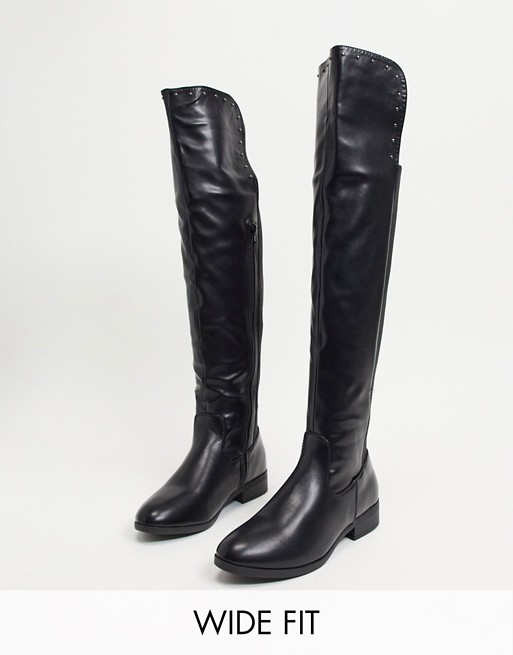 Simply Be wide fit faux leather knee high boot in black
