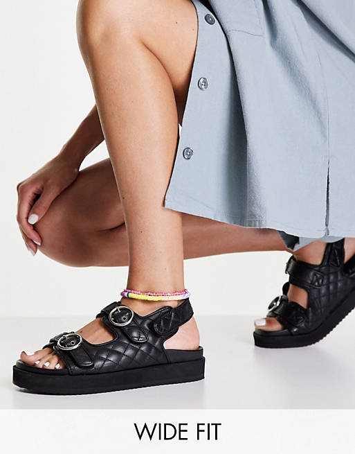 Simply Be wide fit quilted chunky sandal in black