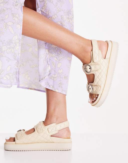 Simply Be wide fit quilted chunky sandal in stone ASOS