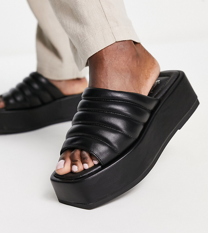 Simply Be Wide Fit quilted flatform sandals in black