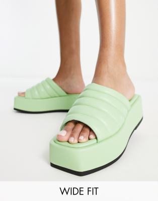 Simply Be Wide Fit Quilted Flatform Sandals In Green