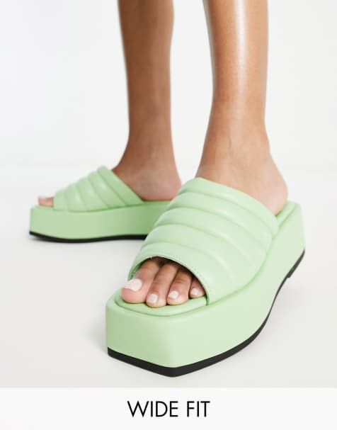 Simply Be Wide Fit quilted flatform sandals in green - view 1
