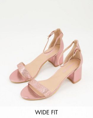 Simply Be Wide Fit roxie block heeled sandals in rose gold