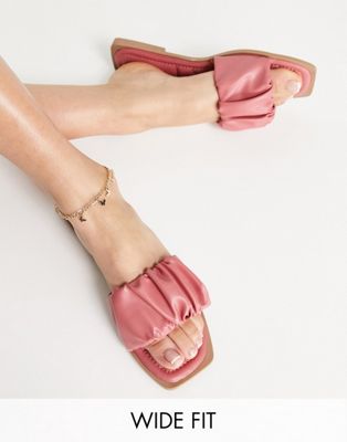 Simply Be Wide Fit ruched flat mules in pink