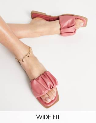 Simply Be Wide Fit ruched flat mules in pink