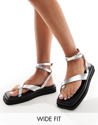 Simply Be Wide Fit sandals in silver