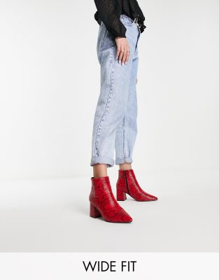 Simply Be Wide Fit Shauna high ankle boots in red snake