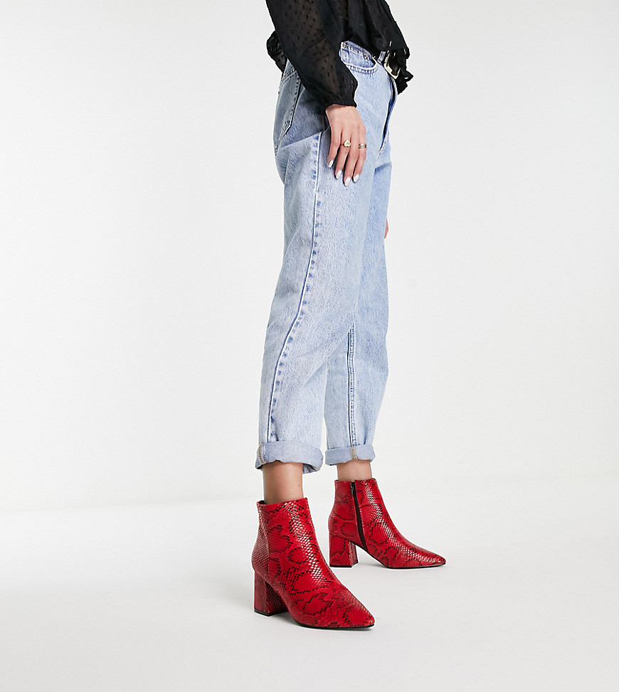Simply Be Wide Fit Shauna High Ankle Boots In Red Snake