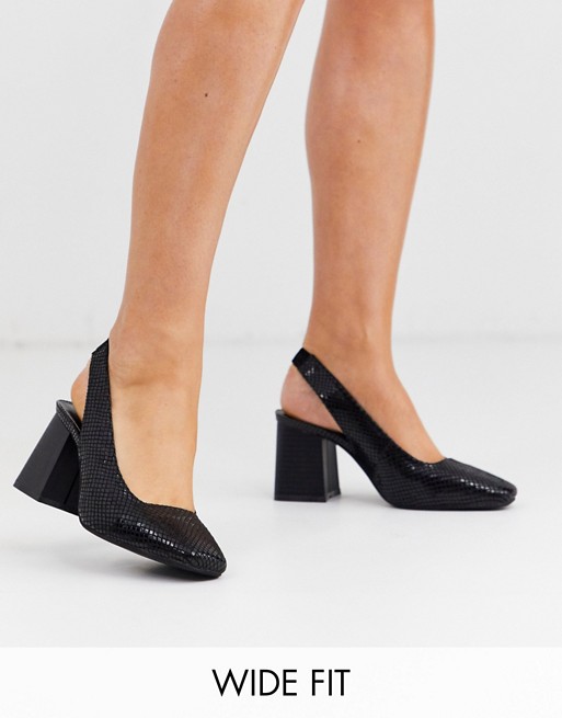 Simply Be wide fit sling back square toe block heel in black