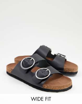 Simply Be - Wide Fit - Sorte flade sandaler med spændedetalje