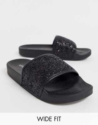 black sparkly sliders