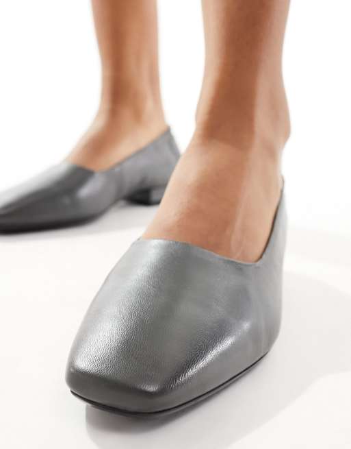 Simply Be Wide Fit square toe ballet pumps in grey