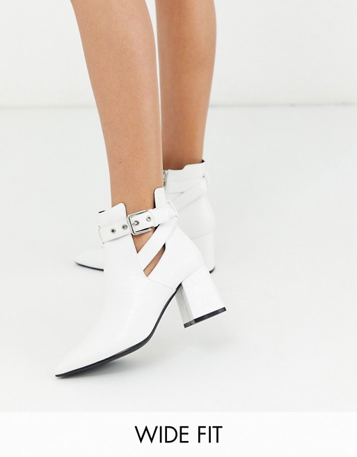 Simply Be wide fit strap heel ankle boot in white croc