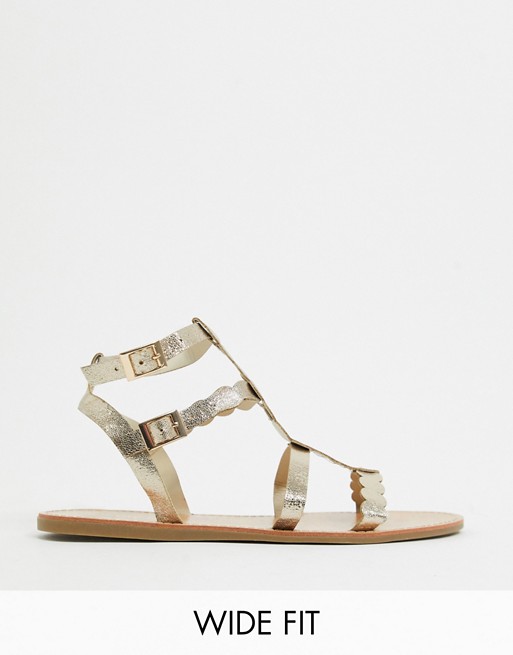 Simply Be wide fit strappy sandals in gold