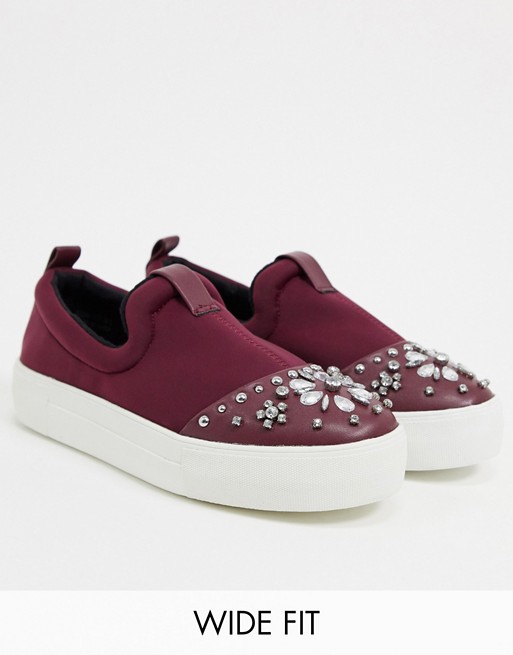 Simply Be wide fit studded plimsolls in burgundy