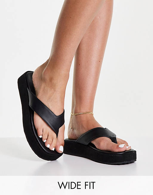 Simply Be wide fit toe post flatform sandals in black