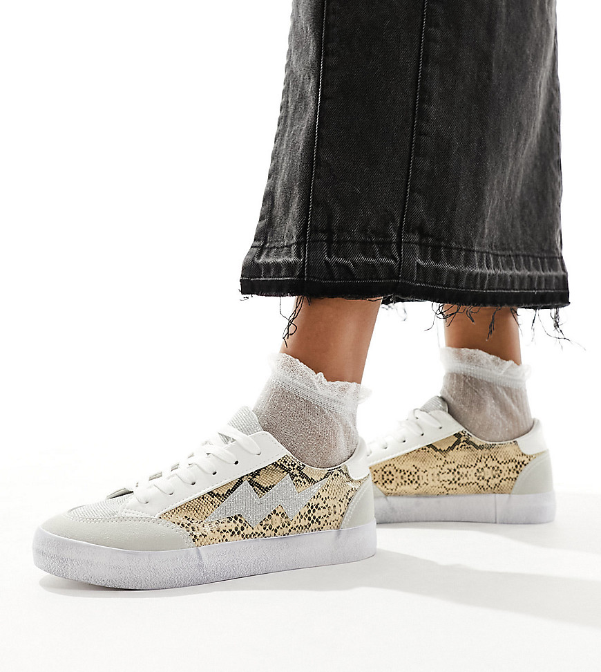 Simply Be Wide Fit trainers in snake print-Neutral
