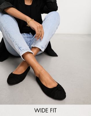 Simply Be Wide Fit twist front ballerina shoes in black