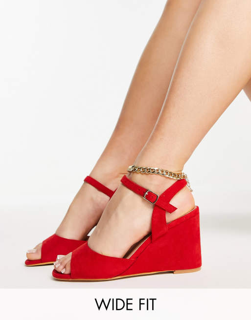 Simply Be Wide Fit wedged sandals in red
