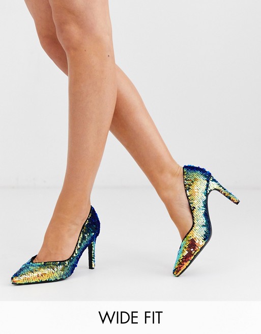 Simply Be wide fit Zana court shoe in multi sequin