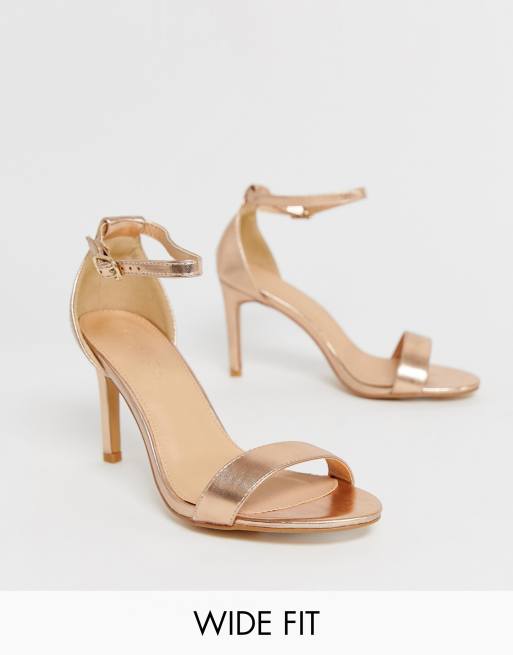 gold barely there heels wide fit