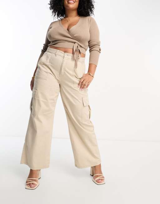Simply Be wide leg cargo pants in camel