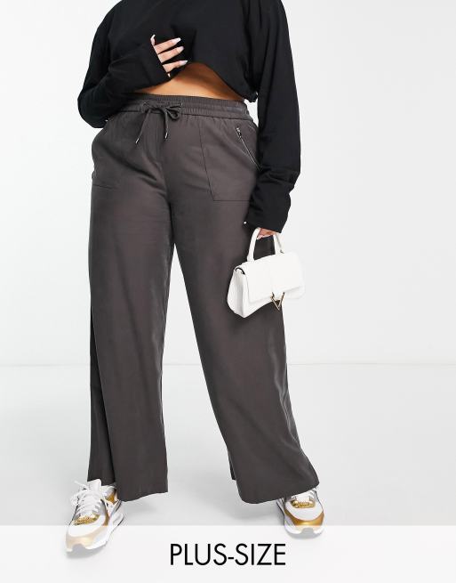 Simply Be wide leg cargo pants with side zip pockets in gray