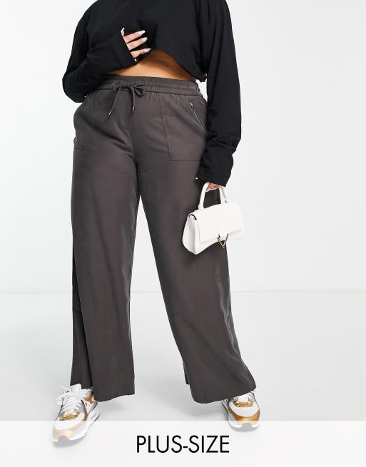 Grey Elasticated Waist Straight Leg Cargo Pants