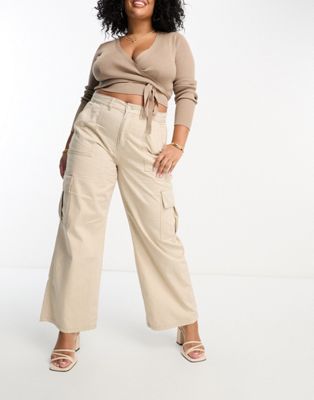 Simply Be wide leg cargo trousers in camel