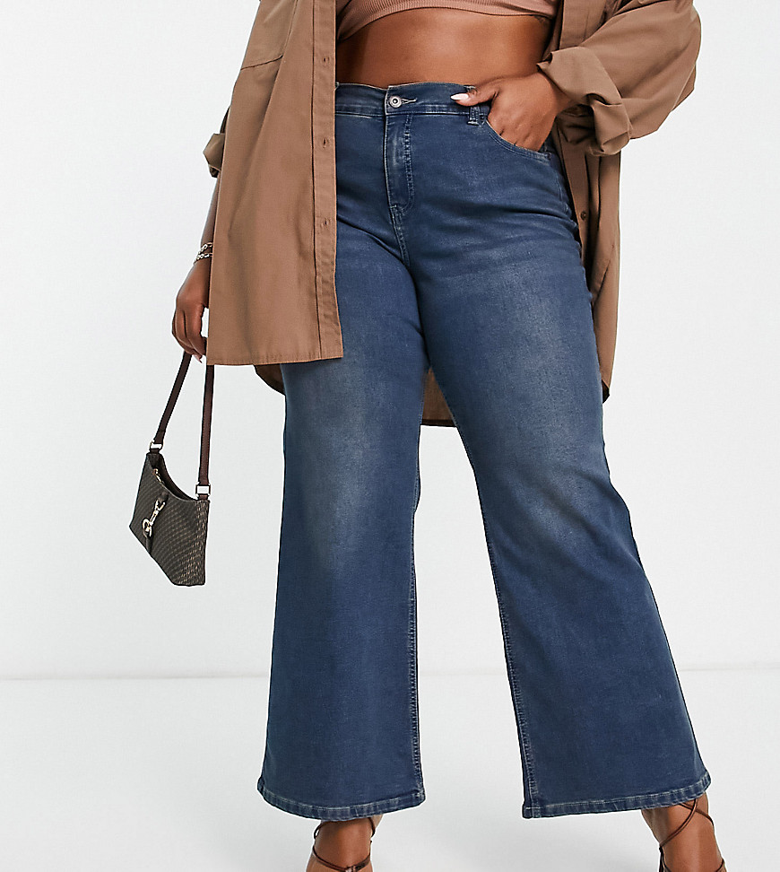 Simply Be wide leg jeans in vintage blue wash