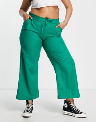 Simply Be wide leg linen trousers in bright green - ASOS Price Checker