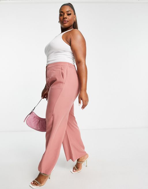 Simply Be wide leg tailored pants in pink