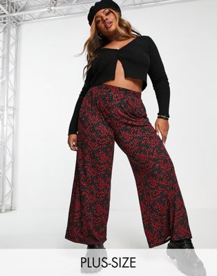 Simply Be wide leg trouser in black ditsy floral