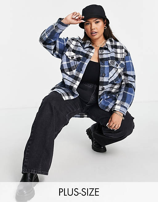 Coats & Jackets Simply Be wool shacket in blue check 