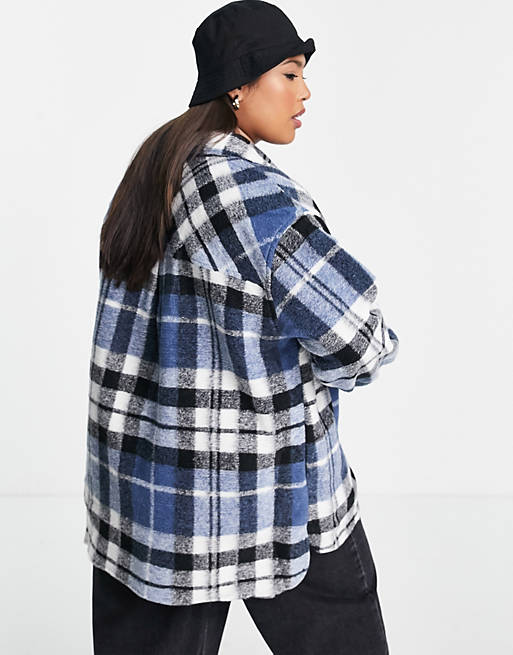 Women Simply Be wool shacket in blue check 