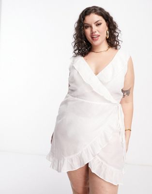 Simply Be wrap beach dress in white - ASOS Price Checker