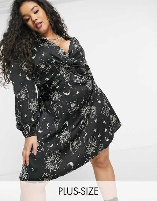 Simply Be wrap dress in black astrology print