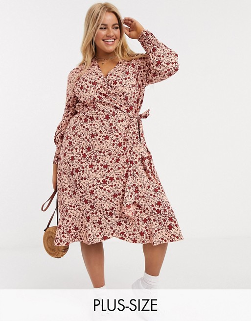 Simply Be wrap dress with frill in floral print