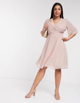 blush wrap midi dress