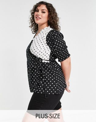 Simply Be wrap top in black and white mixed print