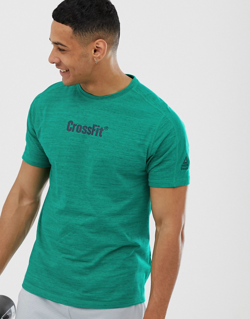 фото Сине-зеленая меланжевая футболка reebok crossfit-темно-синий