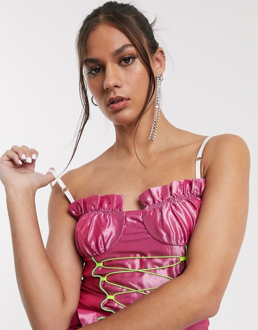 Sinead Gorey bustier top with neon cords in taffeta co-ord