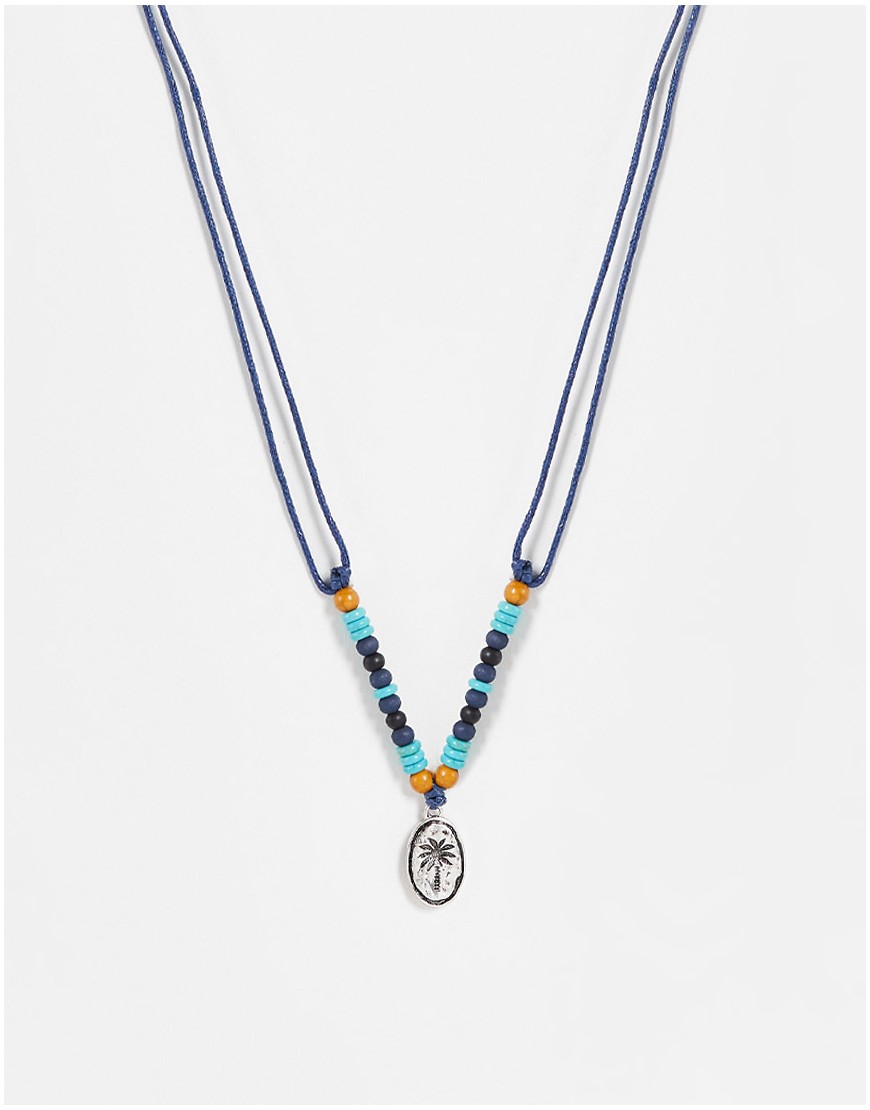 фото Синее ожерелье с бусинами и подвеской-пальмой classics 77-голубой