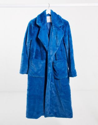 фото Синее пальто мидакси из искусственного меха elvi-голубой